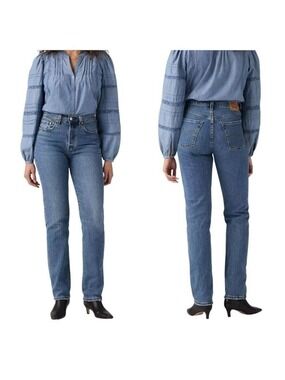 Levi's 501 Original High Rise Straight Leg Button Fly Blue Denim Jeans